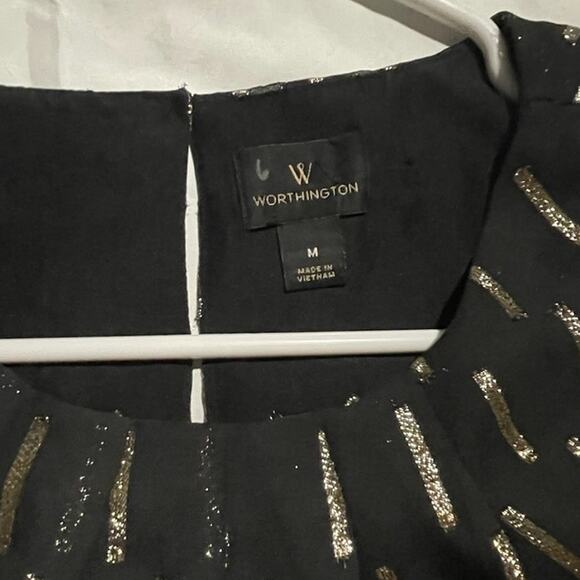 Worthington Women's M Blouse Black with Gold Metallic Corpcore Careerwear - EUC - Picture 3 of 9